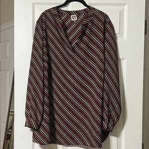 ANNE KLEIN Striped V-Neck Tunic Blouse